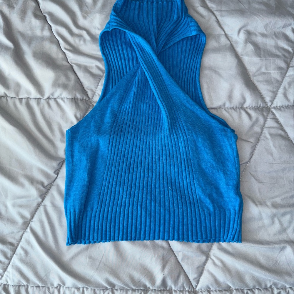 SHEIN Blue Ribbed Knit Crop Top